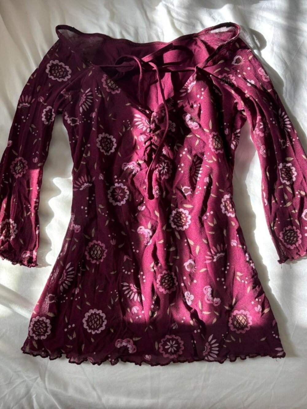 y2k floral mesh quarter sleeve top